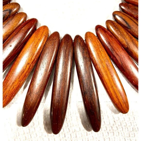 Breast Plate Necklace Graduated Wooden Beads & Stone Silver Tone Bracelet Chunky - Picture 7 of 9